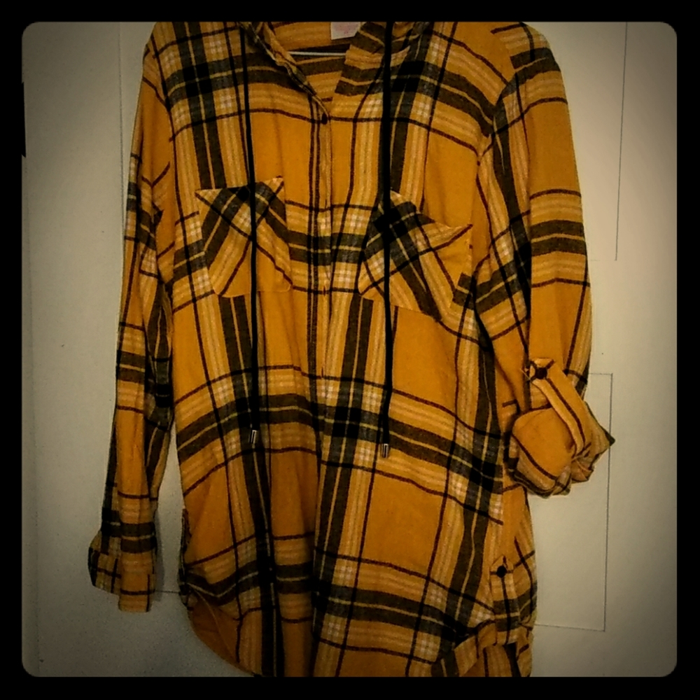 Plaid hoodie long sleeve shirt